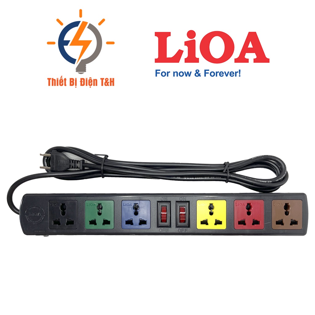 Ổ cắm điện đa năng LIOA, 2200W, 6 ổ cắm, 2 công tắc, dây dài 3M, 5M, 6D32N - 6D52N - Thiết Bị Điện T&H