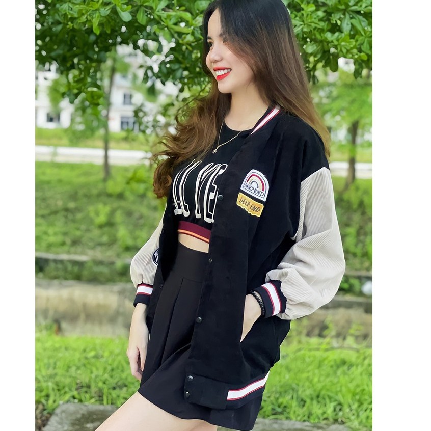 Áo Bomber [ Zcrush ] Áo khoác nhung tăm cúc bấm nam nữ phong cách cá tính năng động