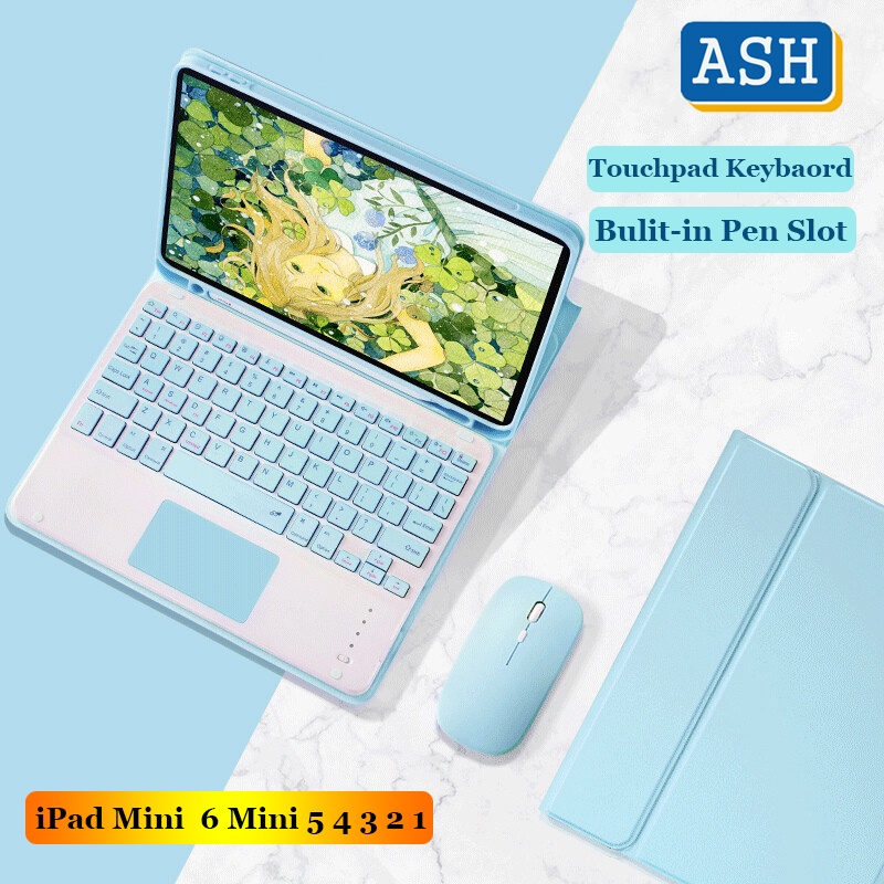 Bao Da Máy Tính Bảng PU Tích Hợp Bàn Phím Và Bút Cảm Ứng Từ Tính Cho iPad Mini 1 2 3 4 Mini 5 Mini 6 2021 Giá Đỡ