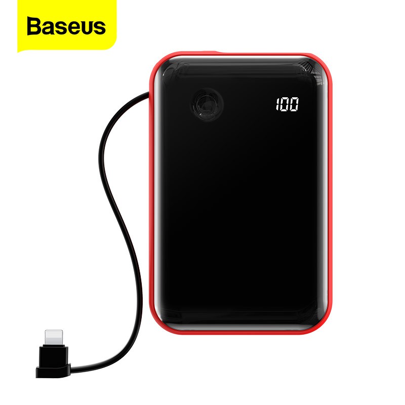 Pin Sạc Dự Phòng Baseus Mini 3A 15W 10000mAh Tích Hợp Cáp USB Cho Iphone Samsung