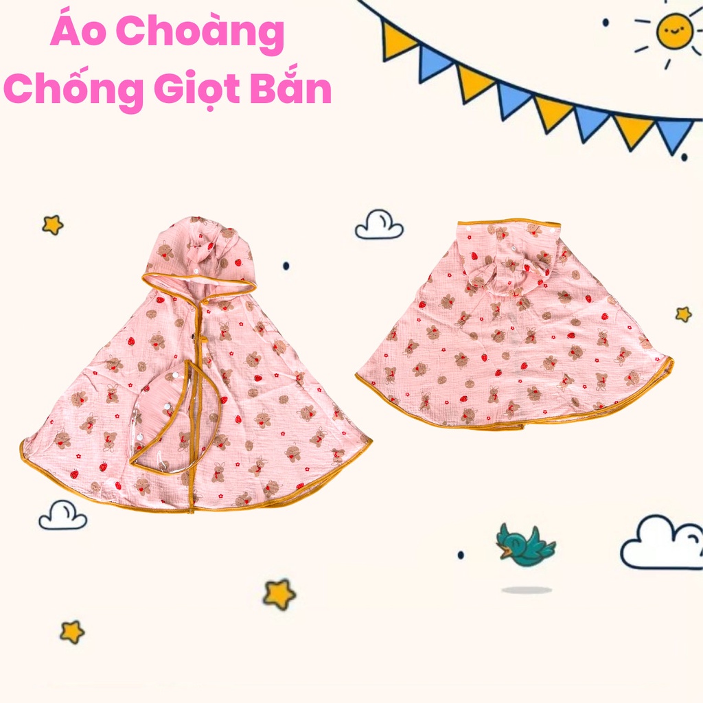 Áo Choàng Chống Nắng Tránh Gió, Áo Nắng Trẻ Em Kiểu Cánh Dơi Vải Xô Muslin Kèm Kính Chống Giọt Bắn Cho Bé Yêu