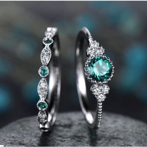 Nhẫn Zircon Smug | Phụ Kiện Trang Sức Bằng Thép Không Gỉ Màu Ngọc Lục Bảo Mới Cho Nam Và Nữ