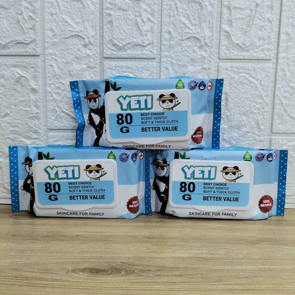 Combo 3 Bịch Khăn Giấy Ướt YeTi Thái Lan Không Mùi 80gr