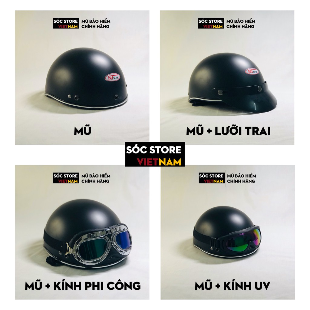 Mũ bảo hiểm nửa đầu chính hãng Sóc Store Vietnam màu hồng kèm kính UV, kính phi công, nón bảo hiểm 1 phần 2 freesize