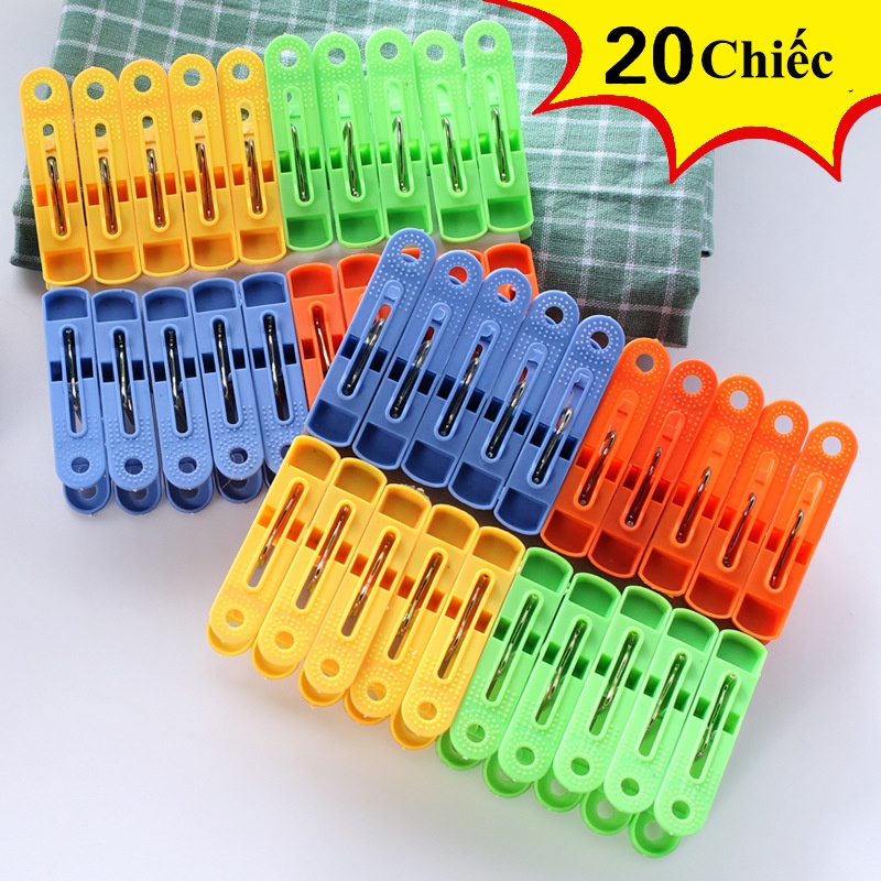 Vỉ 20 cái Móc Kẹp Treo quần áo nhựa - Kẹp phơi quần áo, phơi đồ
