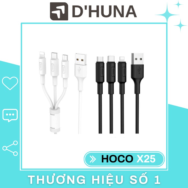 Cáp Sạc 3 Đầu [CHÍNH HÃNG]⚡️HOCO X25 ✔Đa Năng ✔Sạc Nhanh ✔Siêu Bền [BẢO HÀNH ĐỔI MỚI] - HunaStore