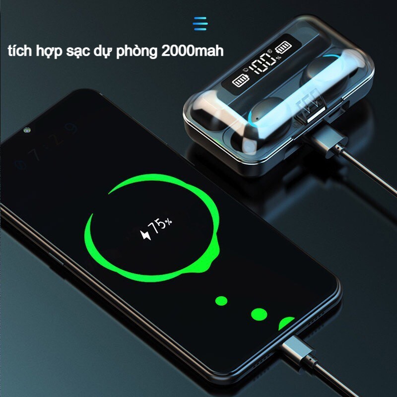 Tai nghe Bluetooth 5.0 AMOI F9 PRO - Bản Quốc Tế 2022 Nút Cảm Ứng Chống Nước - Pin Sạc 2000mah