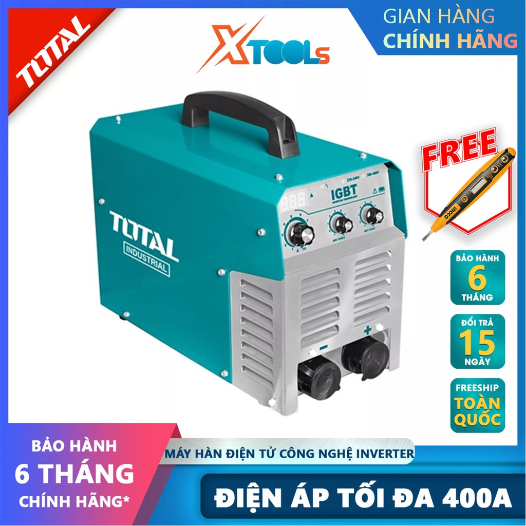 Máy hàn điện tử  TOTAL TW24005 Máy hàn điện tử Inverter MMA Nguồn vào 27 kVA  Dòng điện: 20-400A  Điện cực hàn Ø1.6-6.0m