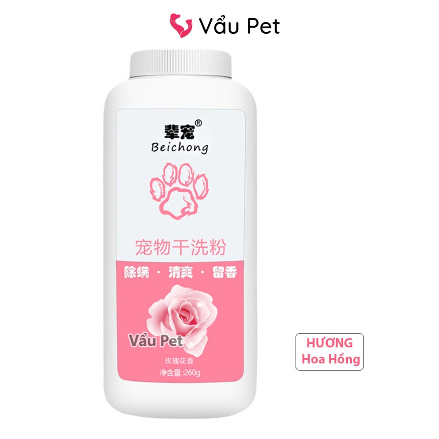 Tắm khô cho chó mèo dạng bột phấn hương nước hoa Beichong - Sữa tắm khô cho chó mèo thỏ 260g