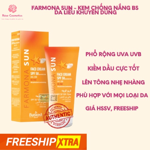 [CHÍNH HÃNG] Kem Chống Nắng Farmona Sun Face Cream Oil Free SPF50 50ml, Cho Da Dầu Mụn Balan, giá hssv, Róse Cosmetics