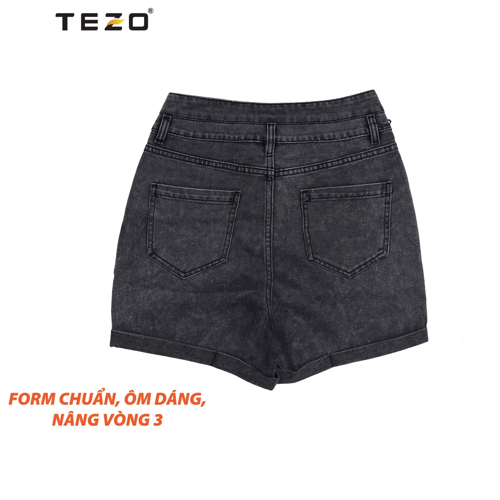 Quần sooc bò nữ Tezo lưng cao cạp tròn phong cách trẻ trung năng động 2203QSBB03