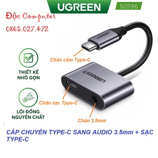 Cáp chuyển đổi usb type c sang audio 3,5mm + cổng sạc type c cao cấp ugreen 50596 - hàng chính hãng