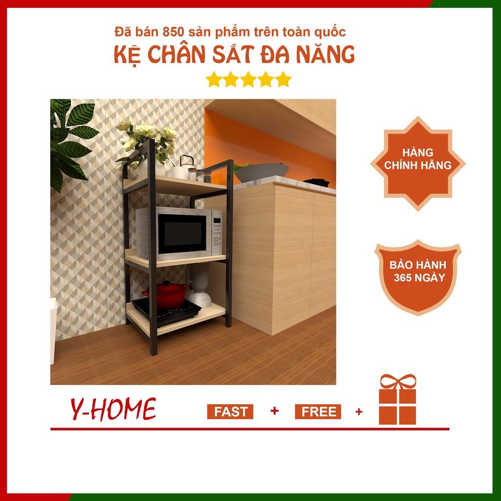 Kệ nhà bếp 3 tầng để lò vi sóng ,gia vị chân sắt đa chức năng .