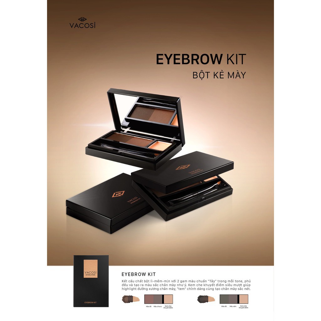 Bộ Kit vẽ mày và che khuyết điểm Vacosi Natural Studio Eyebrow Kit 7g