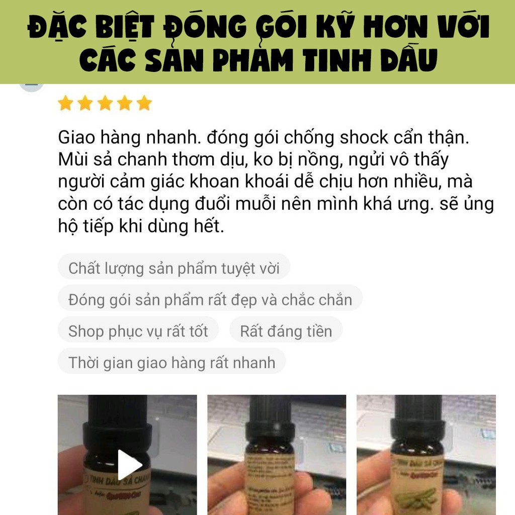 HÀNG CAO CẤP -  Tinh dầu sả chanh LOẠI XỊN, tinh dầu đuổi muỗi, 100% nguyên chất, chiết tách đặc biệt QUÊ MỘT CỤC 10ml (