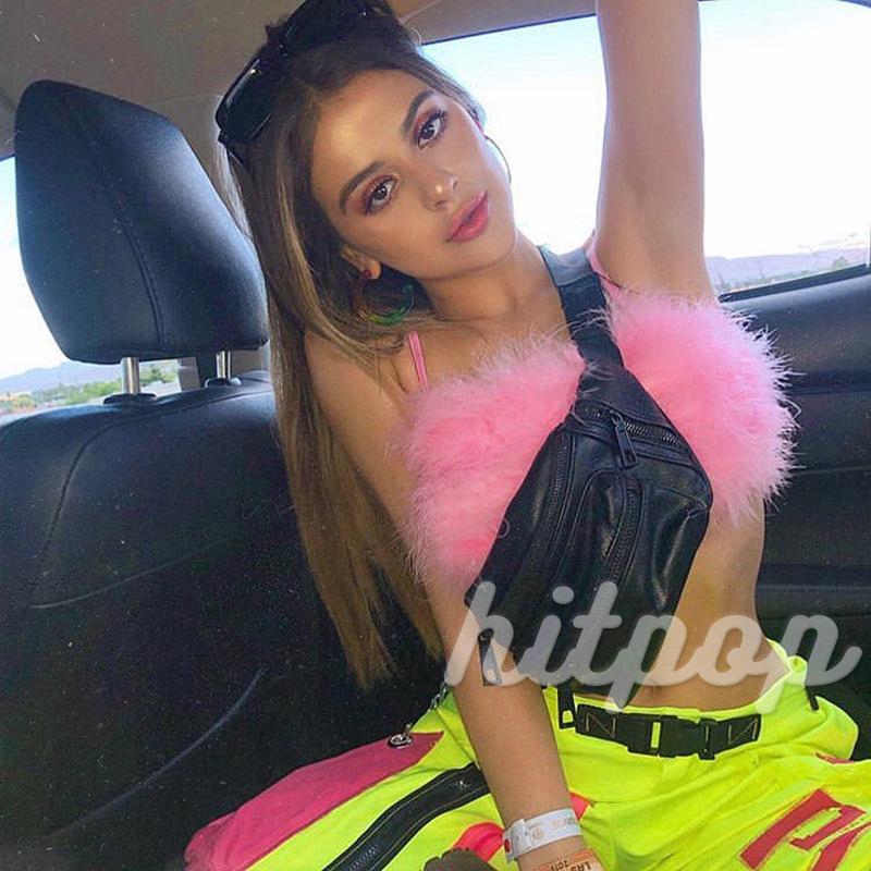 Áo Croptop Hai Dây Giả Lông Thú Thời Trang Quyến Rũ Cho Nữ