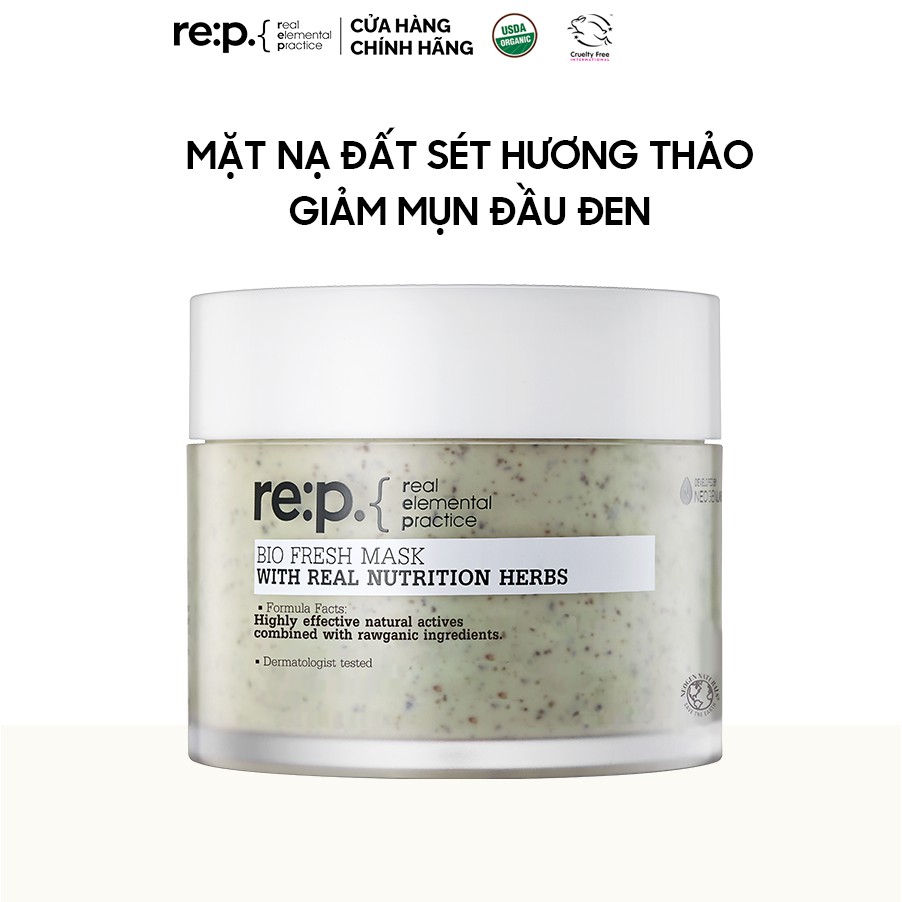 Mặt Nạ Đất Sét Re:p Hương Thảo Se Khít Lỗ Chân Lông Rep Bio Fresh With Real Nutrition Herbs 130g