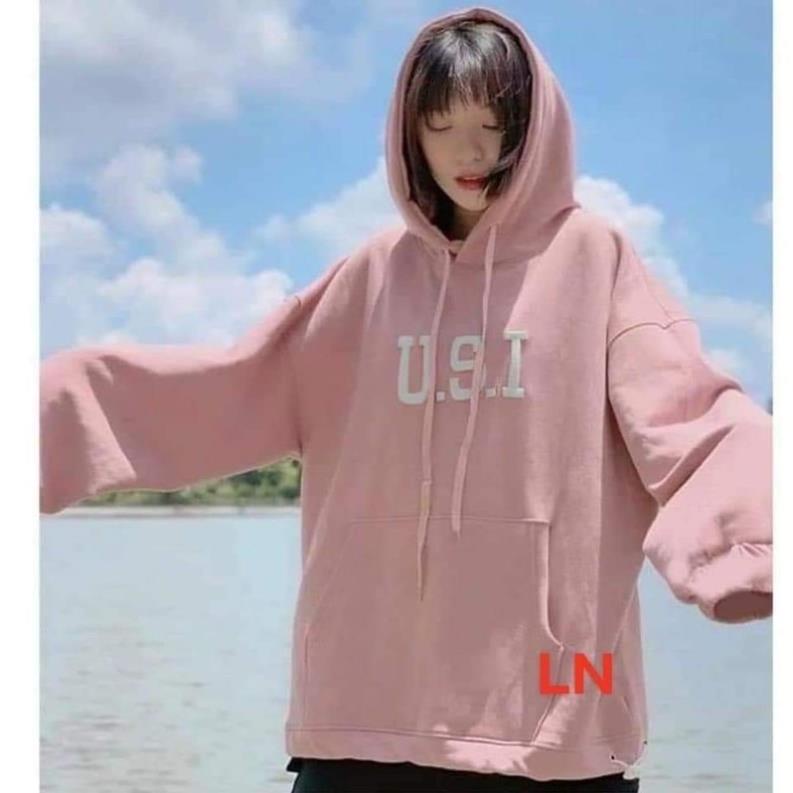 Áo hoodie nỉ mũ chất đẹp USI chữ trắng