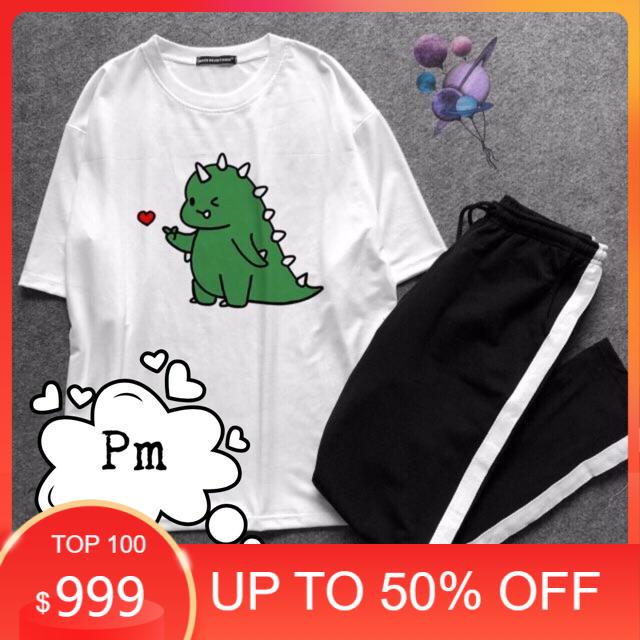 Sét áo khủng long búng tim+quần sọc , áo thun nam nữ, quần khaki, quần nữ, sét bộ mặc ở nhà MODY