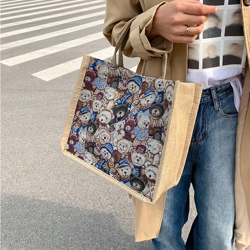 Túi tote Vải Lanh mini In Họa Tiết Hoạt Hình Phong Cách Nhật Bản Thời Trang Cho Nữ