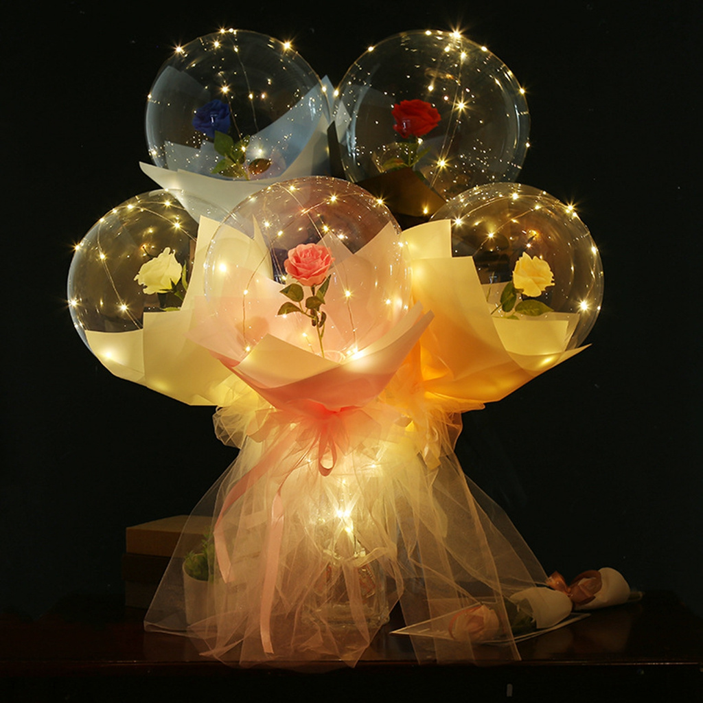 EPOCH Christmas Bobo Balloons Mother's Day Luminous Balloon Artificial Flower Party Decoration Wedding Rose Bouquet DIY Glowing Valentine's Day LED String/Multicolor