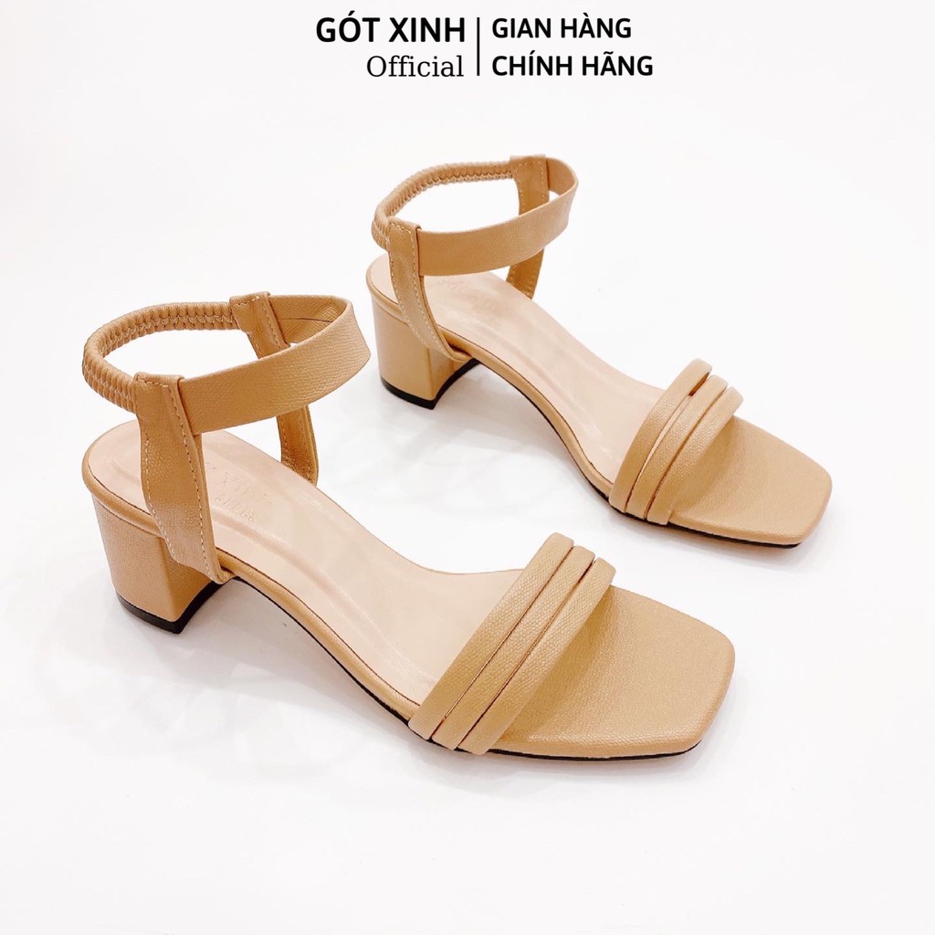 Giày sandal cao gót nữ GÓT XINH GD16 da mềm hai quai đế trụ vuông gót cao 5cm