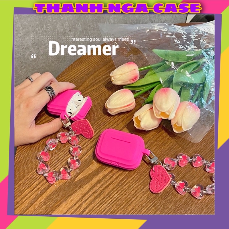 Case Airpod 1/2/pro Trơn Đơn Giản Màu Hồng Đậm Nắp Liền (kèm phụ kiện)