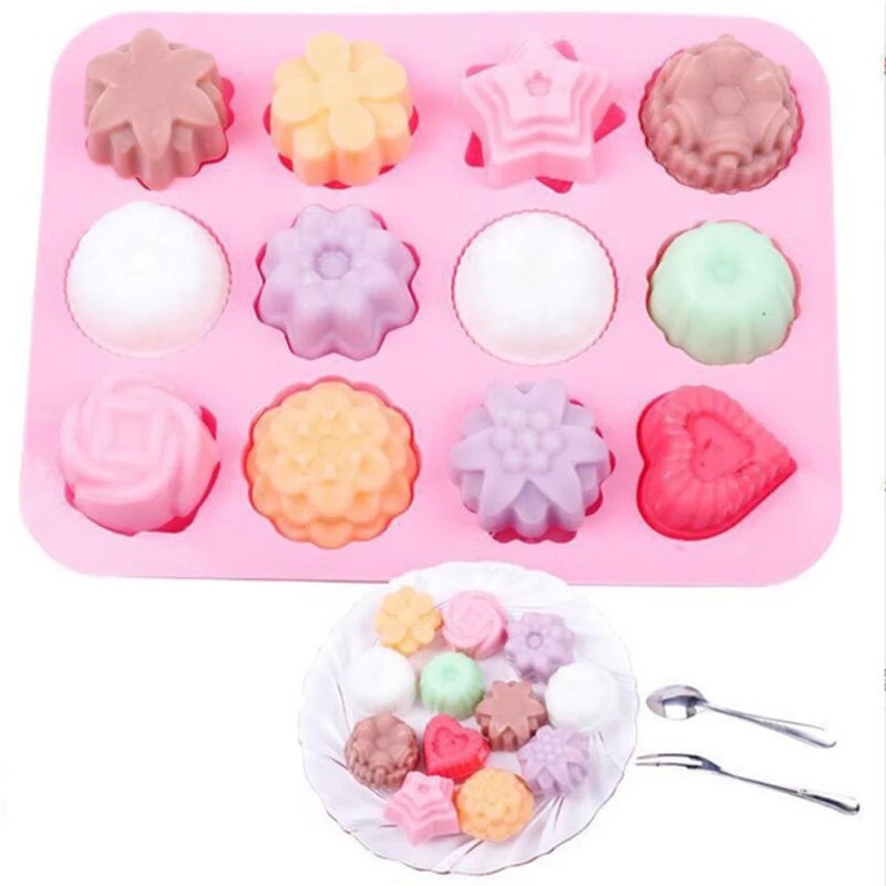 Khuôn Silicone Làm Bánh Kẹo 12 Ngăn Hình Hoa