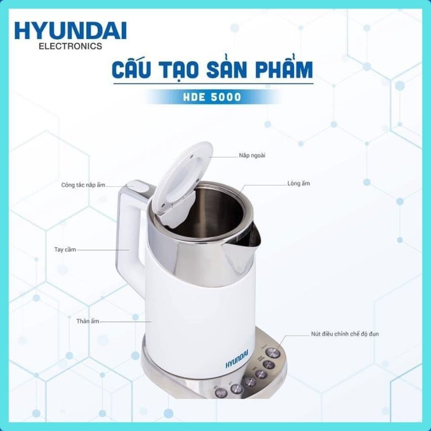 Ấm đun nước siêu Tốc HYUNDAI HDE 5000  - Hàng Chính Hãng - Bảo hành 12 tháng