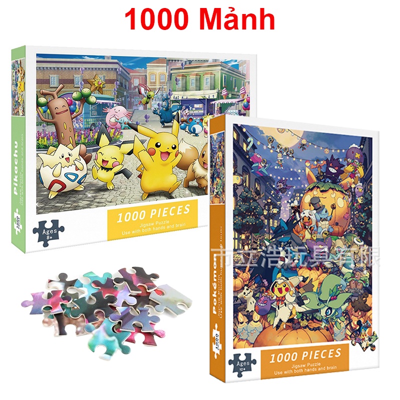 Tranh ghép hình 1000 mảnh hoạt hình Pokemon Pikachu, đồ chơi giáo dục dành cho người lớn và trẻ em