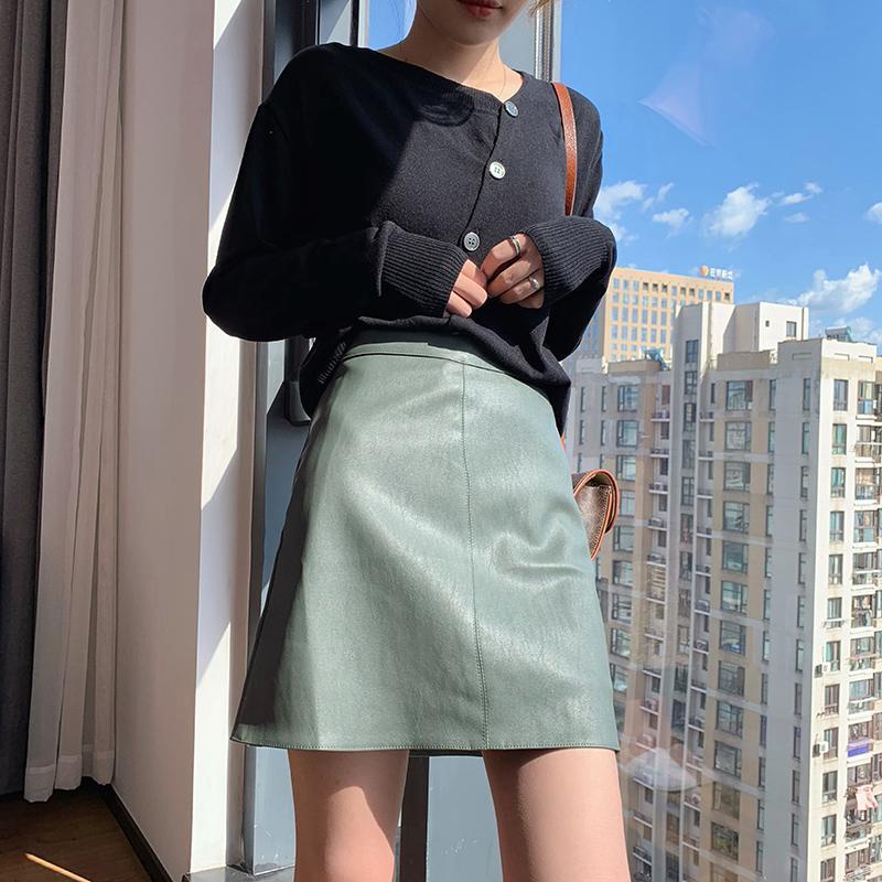 Chân váy da pu lưng cao thời trang thu đông cho nữ