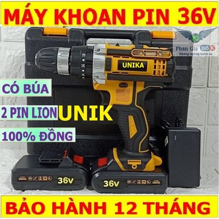 Máy khoan pin, máy khoan bê tông dùng pin unika 36v tặng mũi khoan - 2 pin