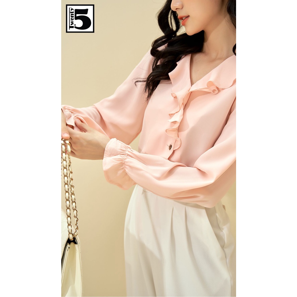 Áo sơ mi nữ cổ V bèo cổ Twentyfive N1033