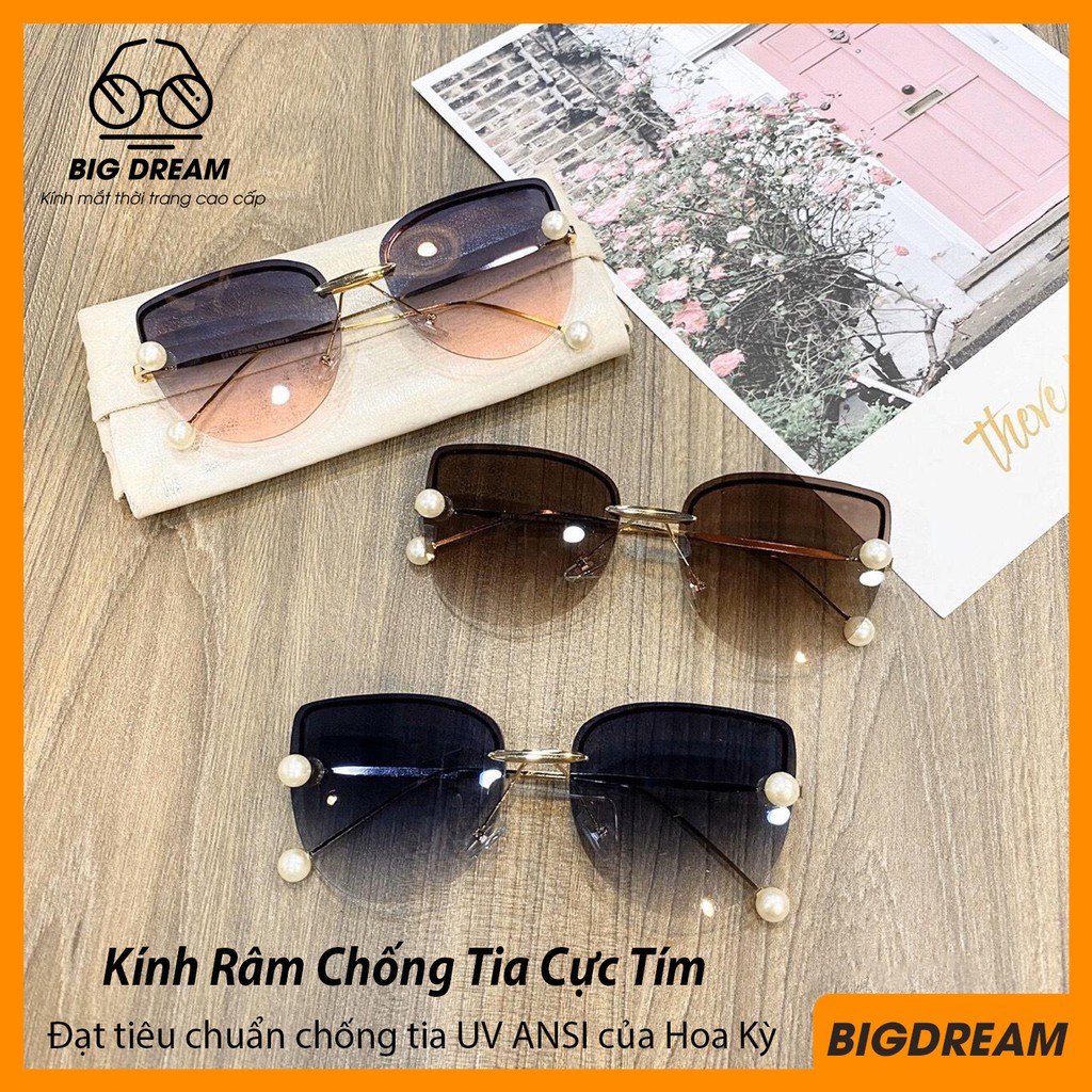 Mắt kính thời trang nữ tròng kính đính ngọc độc đáo JJBDCN9911 - Kính mát nữ form giọt nước đính ngọc cao cấp