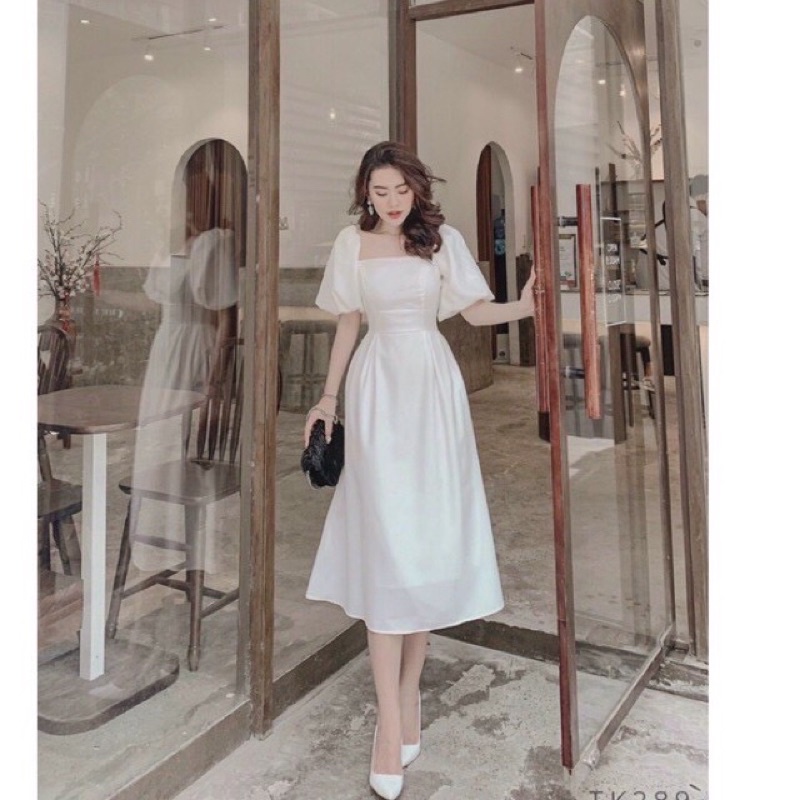 ĐẦM TRẮNG DỰ TIỆC SANG CHẢNH__HÀNG CAO CẤP LOẠI 1__ ĐẦM TRẮNG FORM DÀI TAY PHỒNG SIÊU TÔN DÁNG