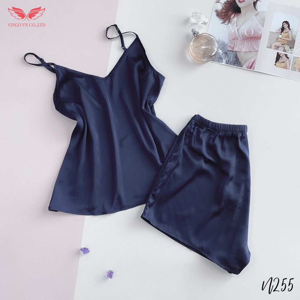 VINGO Bộ Đồ Ngủ Mặc Nhà Nữ Áo Hai Dây Quần Cộc Mùa Hè Lụa Trơn  Mềm Thoáng Mát N255 VNGO | BigBuy360 - bigbuy360.vn