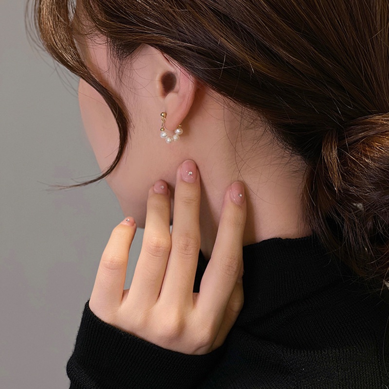 Khuyên Tai Vòng Tròn Đôi Đính Hạt Ngọc Trai Tự Nhiên Kiểu Âu Mỹ Mới