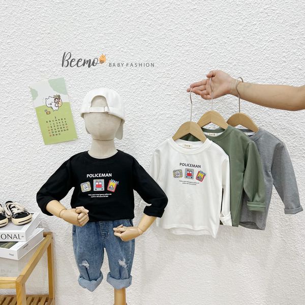 Áo thun cotton dài tay police man Beemo cho bé