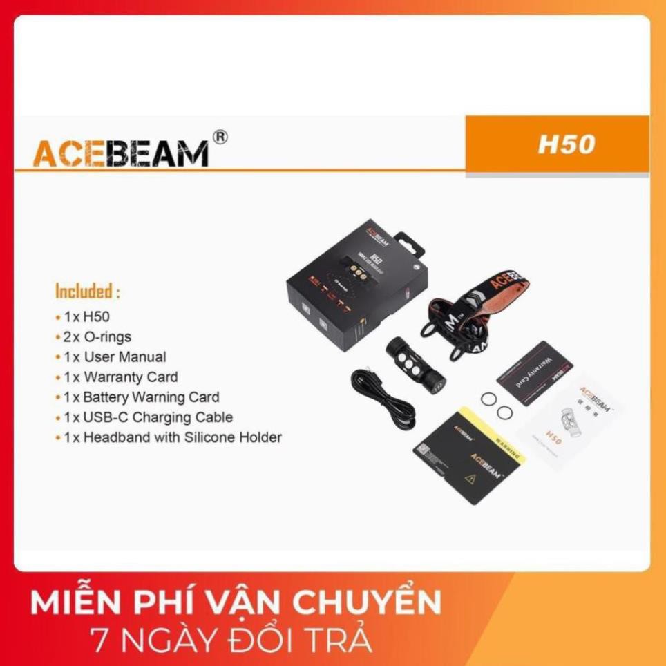 [PHIÊN BẢN FULL MỚI NHẤT 2020] Đèn pin và đèn sạc đeo đầu đội đầu ACEBEAM H50 sáng 2000 lumen xa 137 m