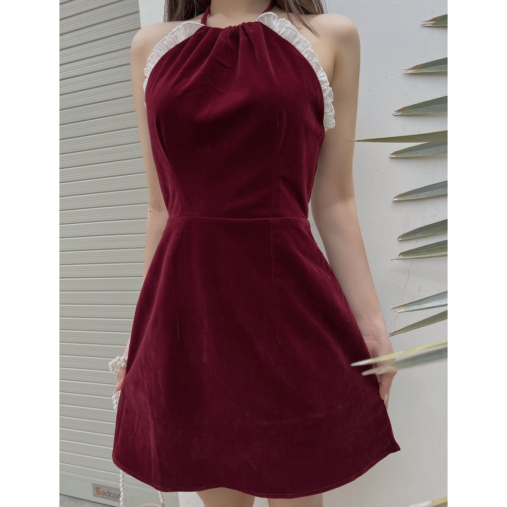 Đầm cổ yếm HEYBEE chất liệu nhung cổ phối bèo siêu xinh (2 màu) - GEMMA DRESS HT717. | BigBuy360 - bigbuy360.vn