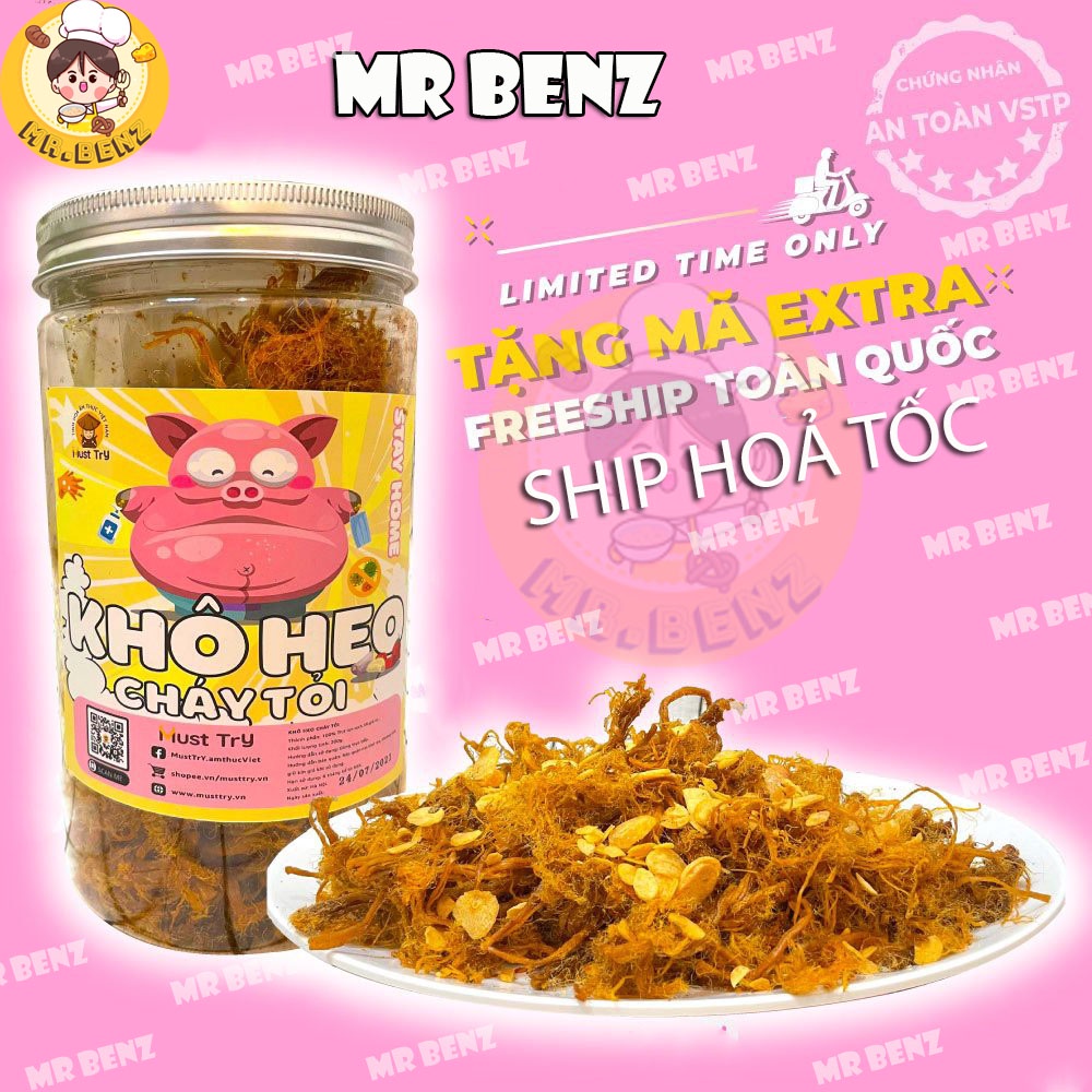 Khô Heo Cháy Tỏi 200g/hộp chuẩn vị ngon - Tinh Hoa Ẩm Thực Việt - Đồ ăn vặt ngon bổ rẻ Mr Benz