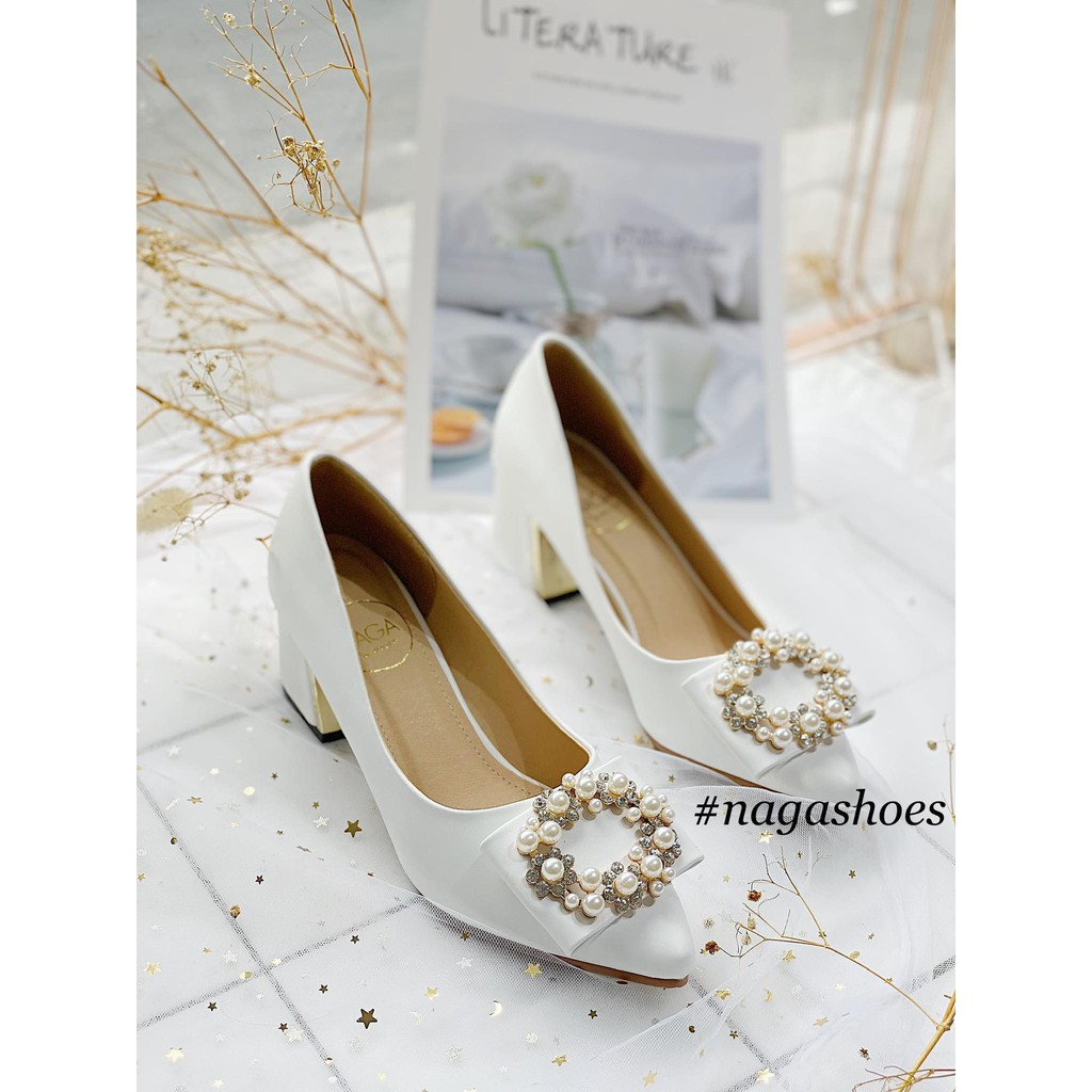 GIÀY CAO GÓT NAGASHOES ĐÍNH VÒNG ĐÁ ĐẾ MẠ VÀNG 5CM NAC178