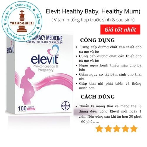 Vitamin tổng hợp Elevit Bầu, Úc (100 viên) bổ sung Vitamin, D3, Axit Folic cho mẹ bầu, mẹ sau sinh - Trend girls online