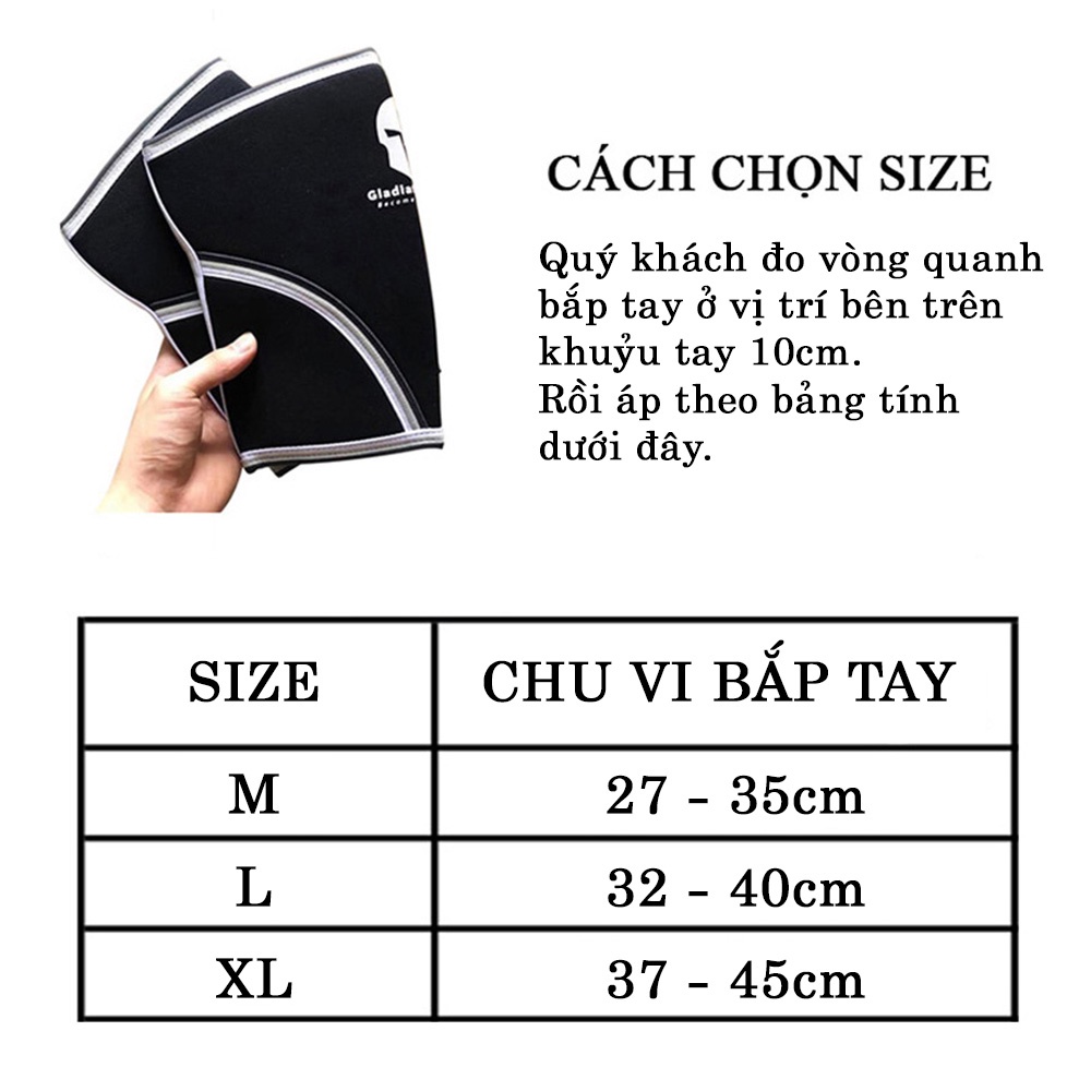 XỎ BẢO VỆ KHUỶU TAY TẬP GYM CAO CẤP GLADIATOR 8MM CO GIÃN 4 CHIỀU (1 Đôi)