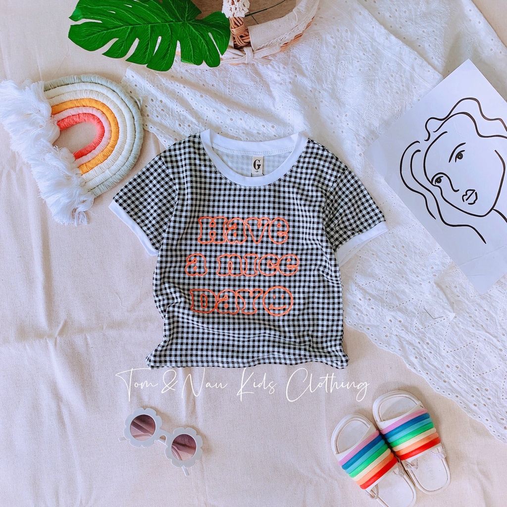 (LÔ MỚI)(SIZE 9-28KG)Áo thun bé gái phối caro Cotton loại 1 in hoa siêu đáng yêu
