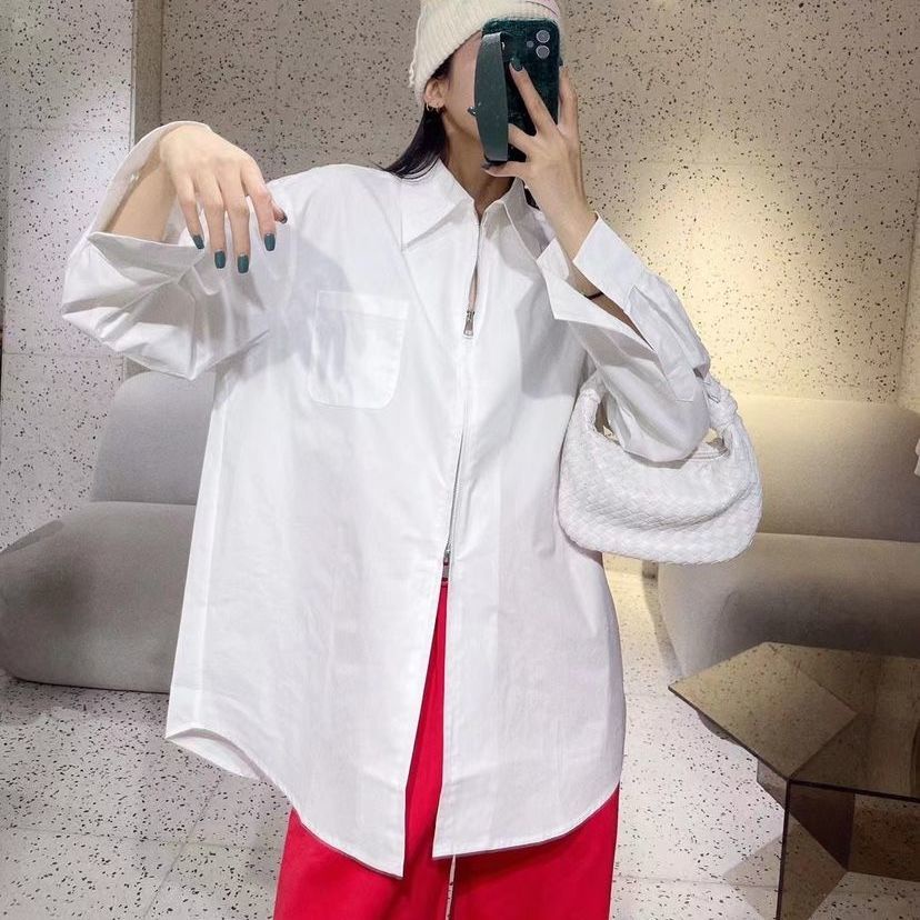 Áo Sơ Mi Dáng Rộng Dài Tay Phối Khóa Kéo Phong Cách Hàn Quốc Thời Trang Dành Cho Nữ 2022