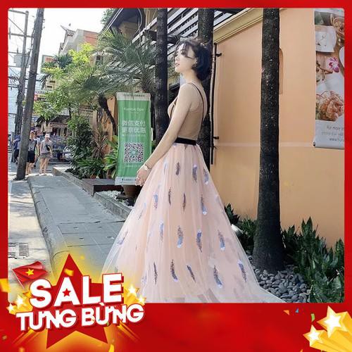 CHÂN VÁY LƯỚI THÊU LÔNG CHIM HOT TREND MÙA HÈ HÀN QUỐC 2019 - Siêu HOT