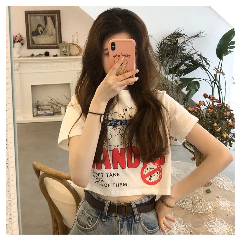 Áo Croptop form rộng nữ ulzzang Hàn Quốc in hình gấu Candy C27 - MaoMao