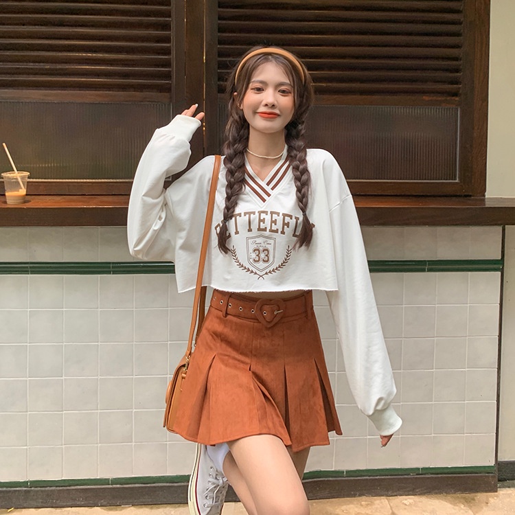 Áo croptop form rộng dài tay Hàn Quốc, Áo croptop nữ cổ tim ulzzang CT33 - Maoshop