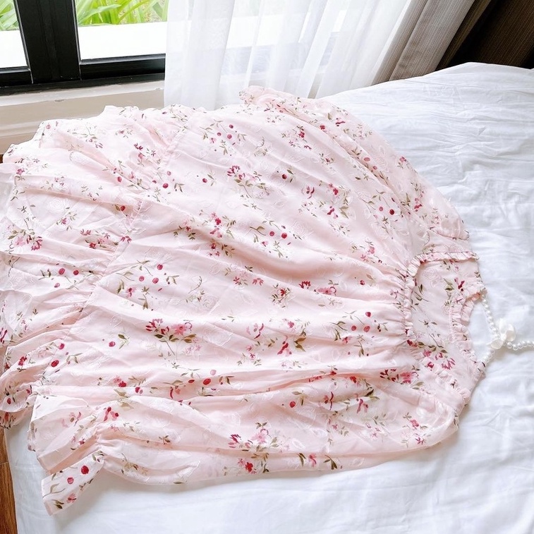 Đầm bầu dài tay thời trang thiết kế MB455 chất voan hai lớp freesize từ 45 đến 70kg